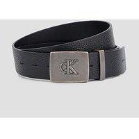 Calvin Klein Jeans Men'S Pebble Leather Plaque Buckle Belt 35Mm - Black