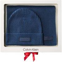 Calvin Klein Mens Chunky Rib Beanie & Scarf Gift Set - Navy