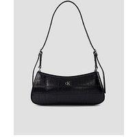 Calvin Klein Monogram Crocodile Shoulder Bag - Black