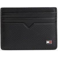 Tommy Hilfiger Perforated Leather Enamel Flag Card Holder - Black