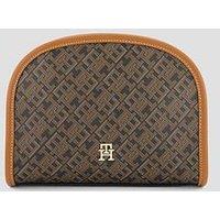 Tommy Hilfiger Women'S Th Icon Monogram Wash Bag With Contrast Trim Detail - Black/Brown