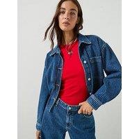 Tommy Jeans Women'S Striped Denim Overshirt Jacket - Blue