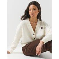 Tommy Jeans Fluffy Badge Knitted Cardigan - Cream