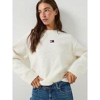 Tommy Jeans Women'S Fluffy Knit Jumper With Logo Badge - Cream