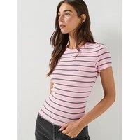 Tommy Jeans Slim Ribbed Short Sleeve T-Shirt - Pink