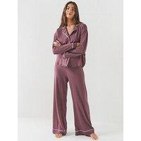 Tommy Hilfiger Long Sleeve Shirt Pants Pyjama Set - Brown