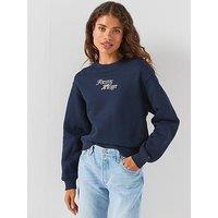 Tommy Hilfiger Women'S Regular Fit Script Logo Crew Neck Sweatshirt - Navy