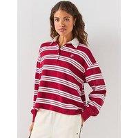 Tommy Hilfiger Rugby Stripe Relaxed Polo Sweatshirt - Red