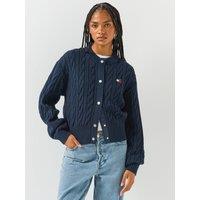 Tommy Jeans Tommy Badge Cable Knit Relaxed Cardigan - Blue