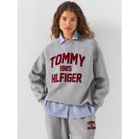 Tommy Hilfiger Flock Varsity Logo Oversized Sweatshirt - Grey