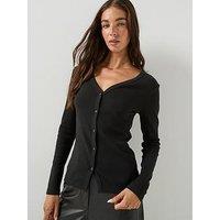 Calvin Klein Jeans Women'S Ribbed Button Front Long Sleeve Top - Black