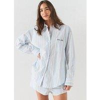 Calvin Klein Script Logo Stripe Long Sleeve Button Shirt - Blue
