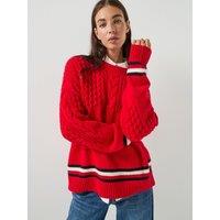 Tommy Jeans Pure Wool Cable Knit Oversized Jumper - Red