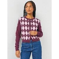 Tommy Jeans Women'S Essential Argyle Crew Neck Cardigan - Red
