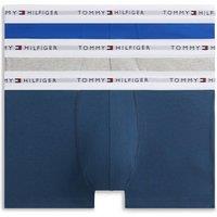 Tommy Hilfiger Men'S 3 Pack Signature Logo Waistband Cotton Trunks - Blue / Navy / Grey