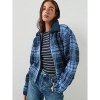 Tommy Jeans Women'S Check Teddy Zip Through Jacket - Blue