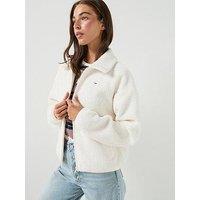 Tommy Jeans Women'S Zip Through Teddy Fleece Jacket With Borg Texture - White
