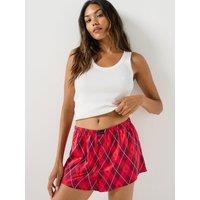 Calvin Klein Womens Satin Check Logo Pyjama Shorts - Red