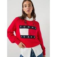 Tommy Jeans Tommy Flag Relaxed Crew Neck Jumper - Red