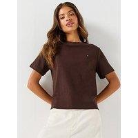 Tommy Hilfiger Interlock Knit Boxy Crew Neck T-Shirt - Brown