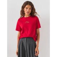 Tommy Hilfiger Logo Embroidery Crew Neck T-Shirt - Red
