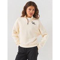 Tommy Hilfiger Women'S Regular Fit Script Logo Quarter Zip Sweatshirt - Cream