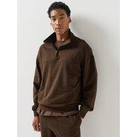 Tommy Hilfiger Mens Quarter Zip Soft Cotton Blend Sweatshirt - Brown