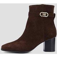 Tommy Hilfiger Suede Buckle Strap Block Heel Ankle Boots - Brown