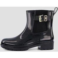Tommy Hilfiger Shiny Buckle Cleat Rain Boots - Black