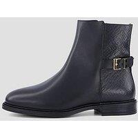 Tommy Hilfiger Monogram Embossed Leather Ankle Boots - Black