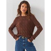Tommy Hilfiger Women'S Soft Wool Cable Knit Crew Neck Sweater - Brown