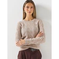 Tommy Hilfiger Womens Pure Wool Chain Cable Knit Crew Neck Jumper - Brown