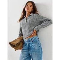 Tommy Hilfiger Long Sleeve Polo Cable Sweater Reg Fit - Grey