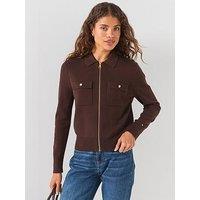 Tommy Hilfiger Women'S Full Needle Knit Zip Through Jacket - Brown