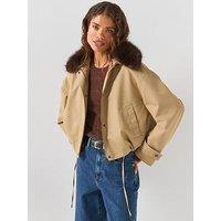 Tommy Hilfiger Women'S Cotton Jacket With Faux Fur Collar - Brown