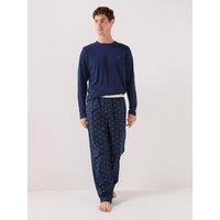 Tommy Hilfiger Long Sleeve Woven Flag All Over Print Pyjama Set - Navy