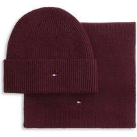 Tommy Hilfiger Womens Hilfiger Flag Rib Knit Beanie And Scarf Set - Red