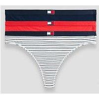 Tommy Hilfiger Essential Flag Logo 3 Pack Thong - Black