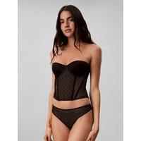 Calvin Klein Womens Sparkle Logo Mesh Thong - Black