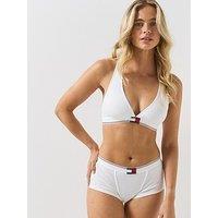 Tommy Hilfiger Womens Ribbed Logo Waistband Boyshort Briefs - White
