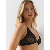 Calvin Klein Womens Unlined Mesh Logo Plunge Bra - Black