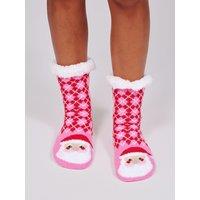 Loungeable Womens Argyle Christmas Slipper Socks - Pink