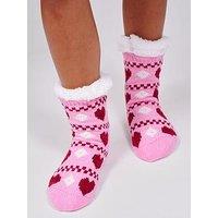Loungeable Womens Heart Pattern Chenille Slipper Socks