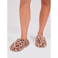 Loungeable Cosy Faux Fur Animal Mule Slipper - Leopard