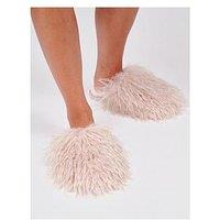 Loungeable Faux Mongolian Fur Slipper - Beige