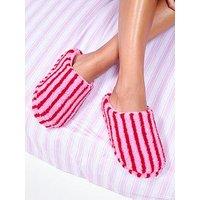 Loungeable Stripe Cosy Borg Slippers - Pink