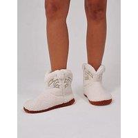 Loungeable Womens Borg Bootie Cowboy Stitch Slippers - Cream