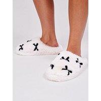 Loungeable Faux Fur Velvet Bow Slippers
