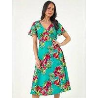 Roman Petite Floral V-Neck Midi Dress