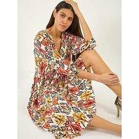 Roman Abstract Print Empire Waist Midi Dress